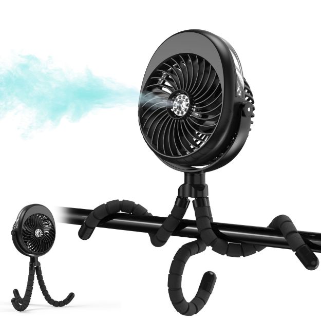 COMLIFE Misting Baby Stroller Fan, 270° & 360° Pivoting Portable Fan, Battery Operated USB Fan, Handheld Misting Fan