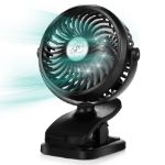 Comlife Portable Clip on Fan, Battery Operated Mini Desk Fan with Hanging Hook, LED Light, 3 Speeds, 360°Adjustable USB Fan