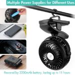 Comlife Portable Clip on Fan, Battery Operated Mini Desk Fan with Hanging Hook, LED Light, 3 Speeds, 360°Adjustable USB Fan