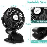 Comlife Portable Clip on Fan, Battery Operated Mini Desk Fan with Hanging Hook, LED Light, 3 Speeds, 360°Adjustable USB Fan