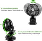 Comlife F170 Clip On Fan - Auto Rotation Personal Fan - 5000 mAh Battery Operated Fan, USB Desk Fan Stepless Speeds Control